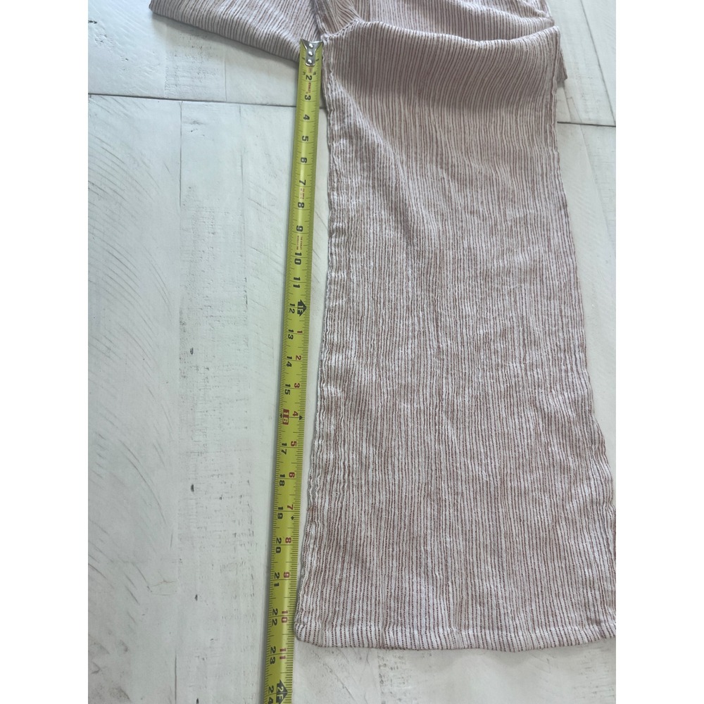 World Market Striped V-Neck Wide Leg Jumpsuit Beige Red S/M Boho Crinkle Pockets - Picture 9 of 10